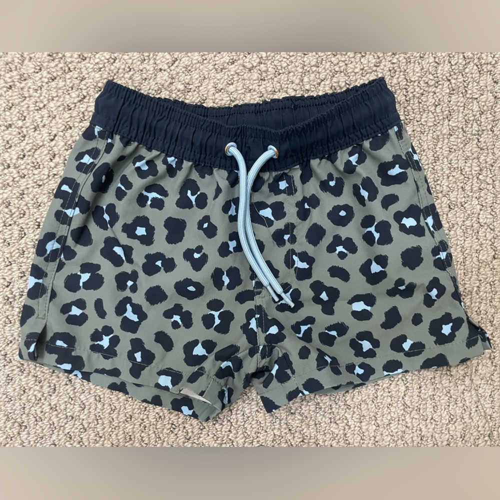 Cotton On Kids green and blue leopard swim trunks - 3T